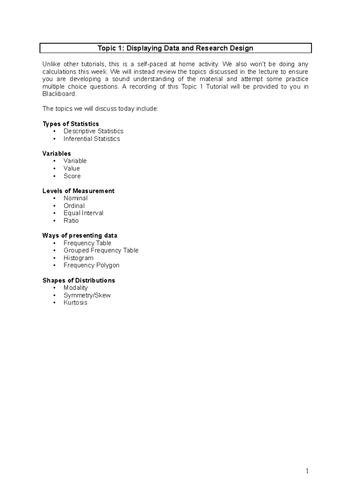 PYB110 Semester Summary - Topic 1: Displaying Data and Research Design ...