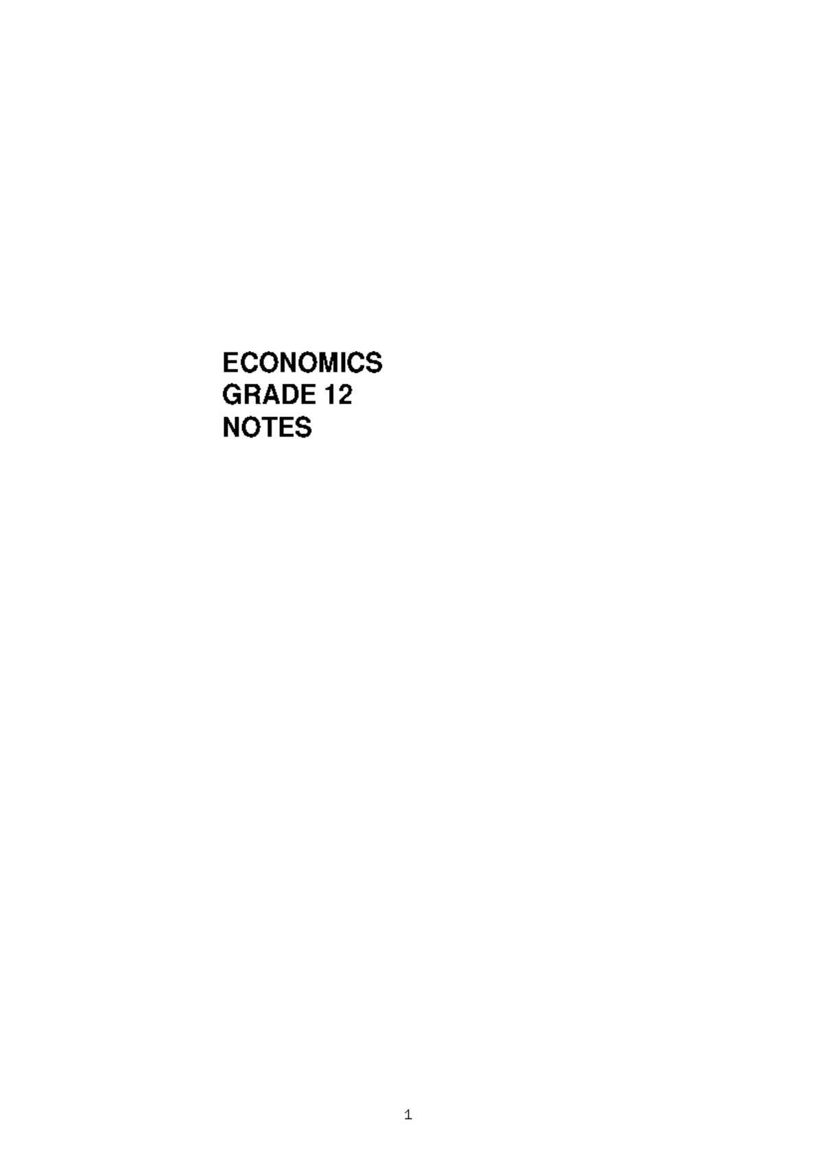 Economics - Grade 12 Notes - ECONOMICS GRADE 12 NOTES CHAPTER 9 ...