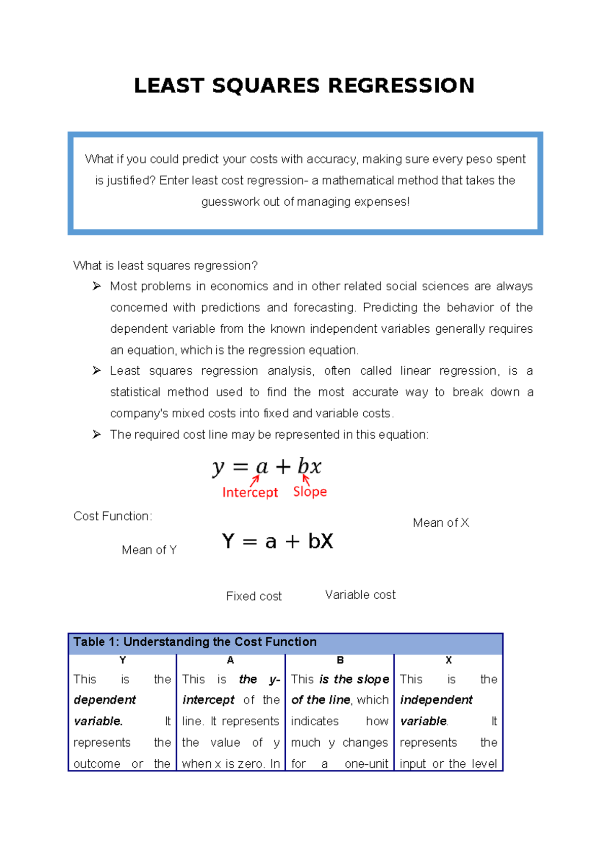 Least Squares Method Fixed AND Variable COST (Repaired) - LEAST SQUARES ...