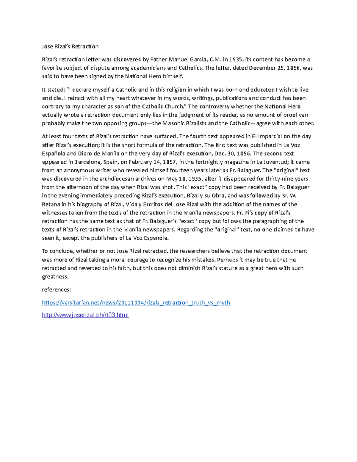 Retraction Letter Of Jose Rizal Discovered By Father vrogue.co