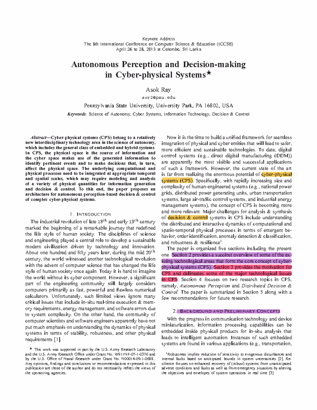 Autonomous perception and decision-making in cyber-physical systems ...