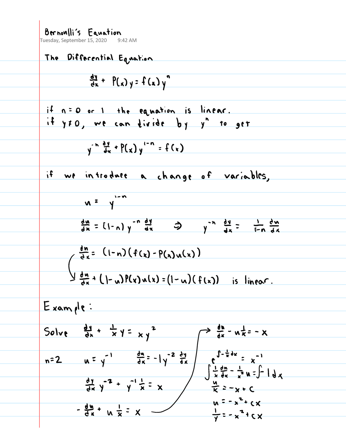 7 Bernoulli's ODEs - Math 353 w/ Kocic - Math 353 - Tuesday, September ...