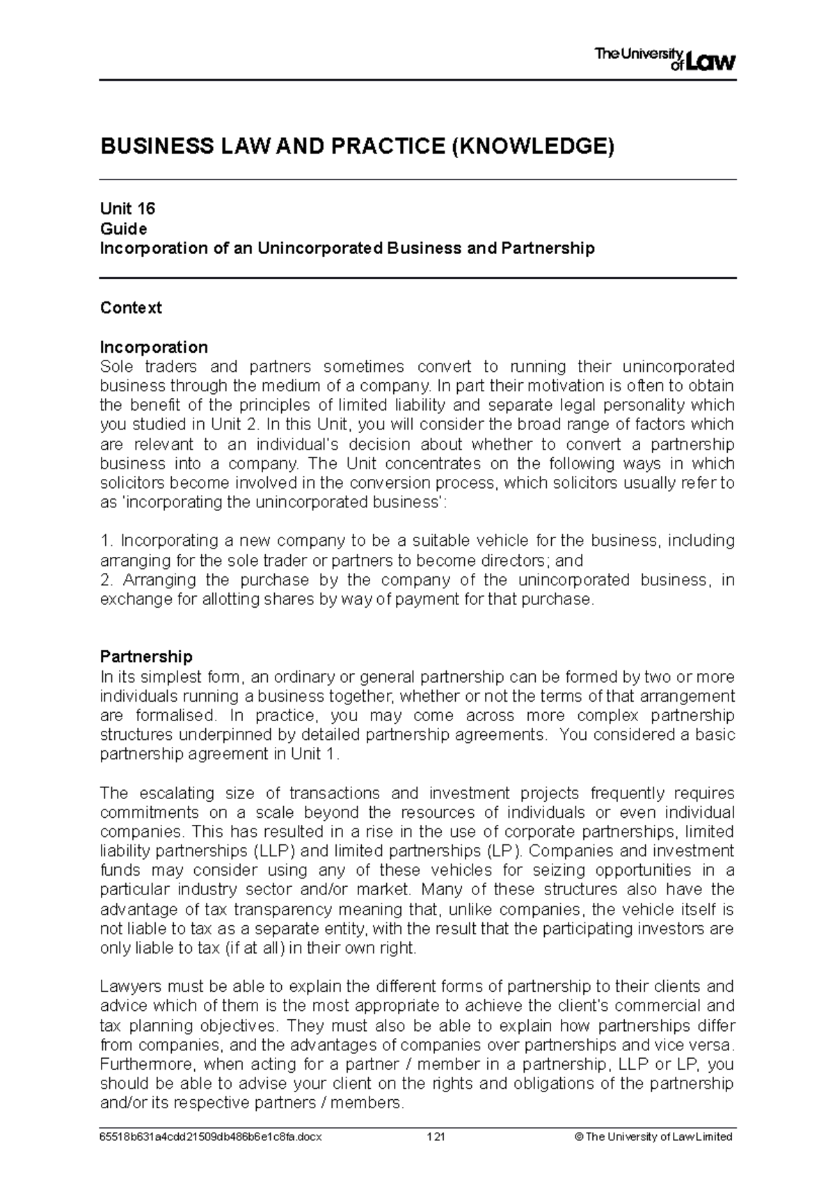 2122 blp ws16 ce01 guide - BUSINESS LAW AND PRACTICE (KNOWLEDGE) Unit ...