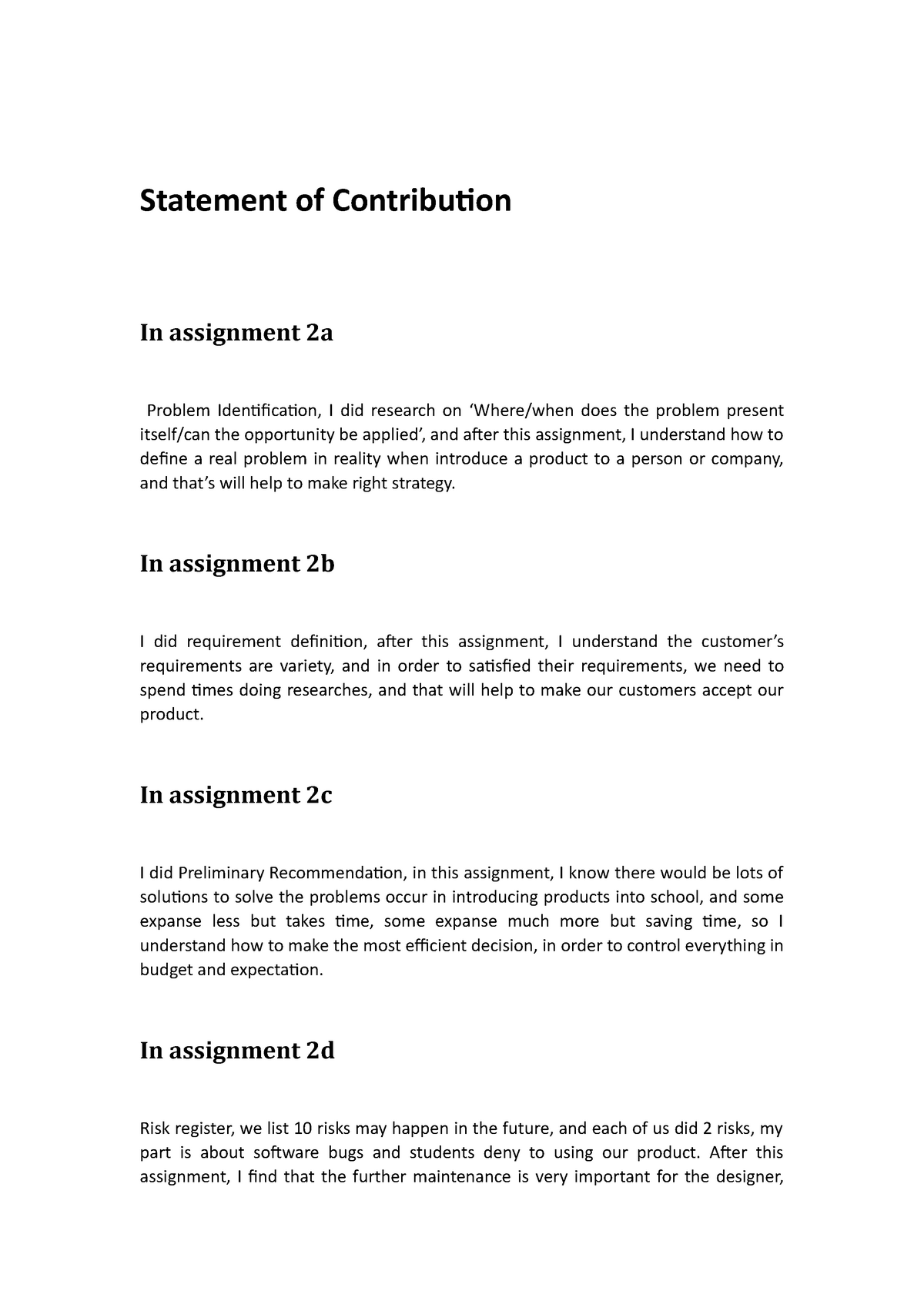assignment of statement