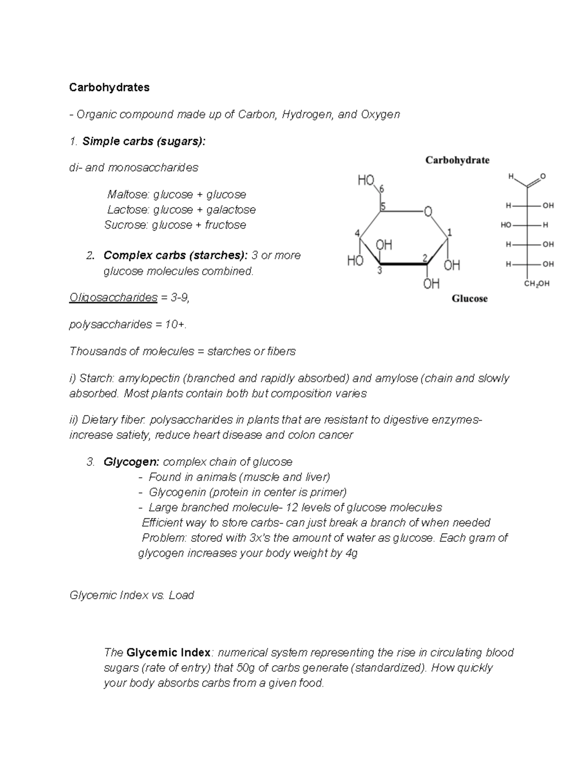 CHO Notes PART 1 - Carbohydrates Organic compound made up of Carbon ...