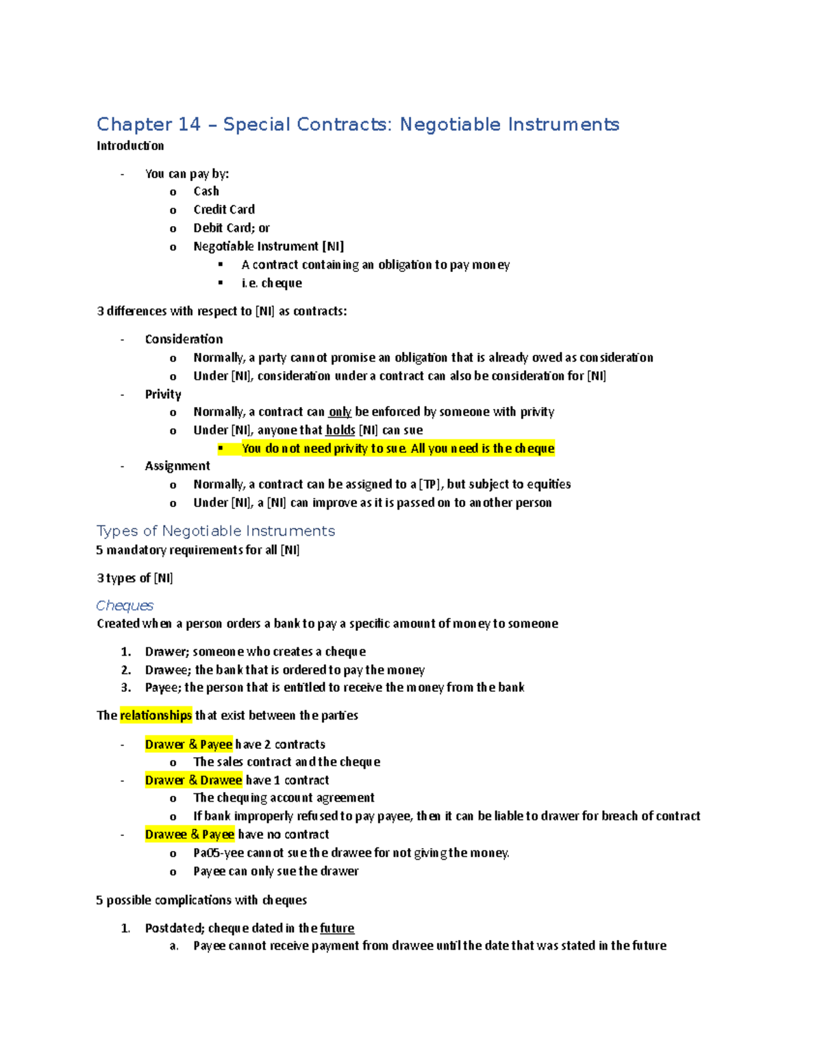 Law603 Ch14 Lecture Notes 1 Law 603 Ryerson Studocu