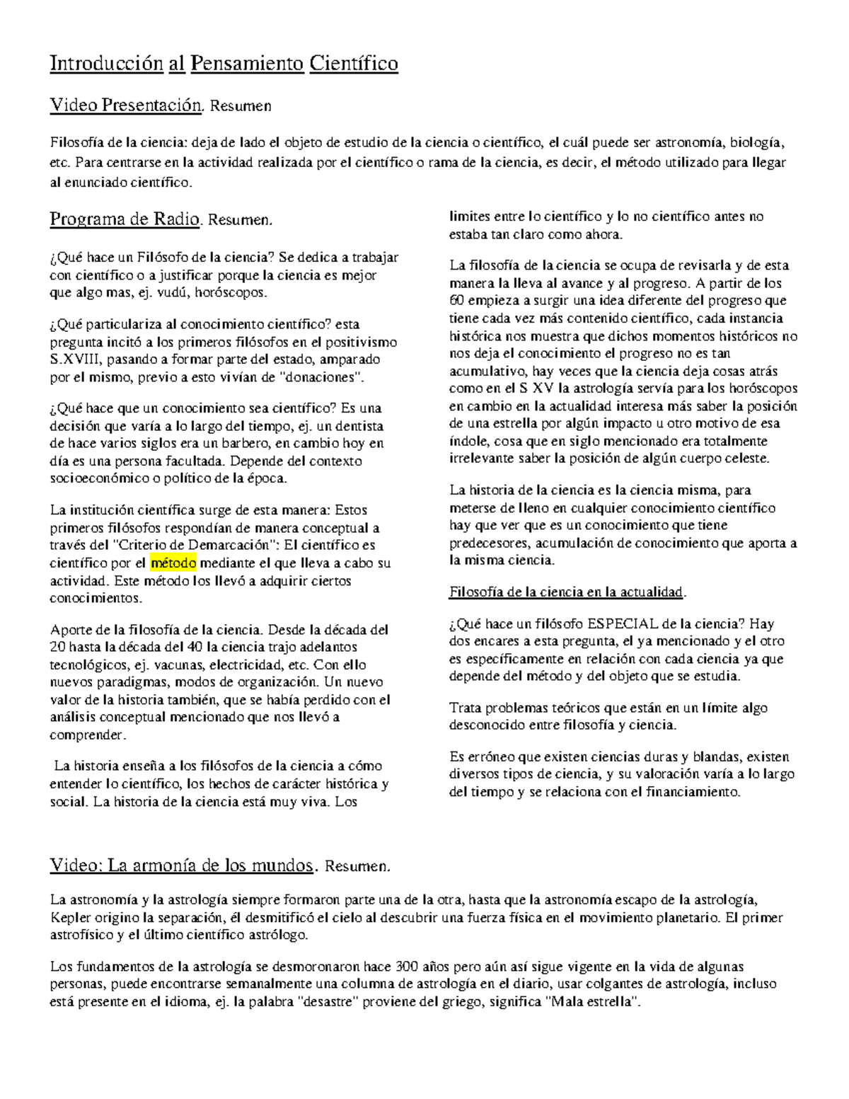 Resumen - Introduccion al Pensamiento Cientifico - Introducción al ...