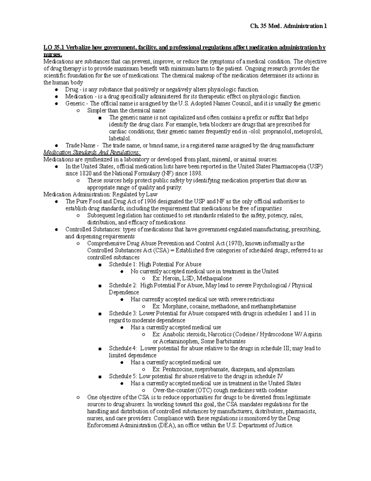 Ch.35 Med Administration - LO 35 Verbalize how government, facility ...