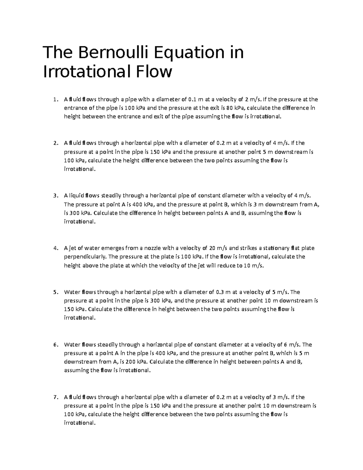 The Bernoulli Equation in Irrotational Flow - The Bernoulli Equation in ...