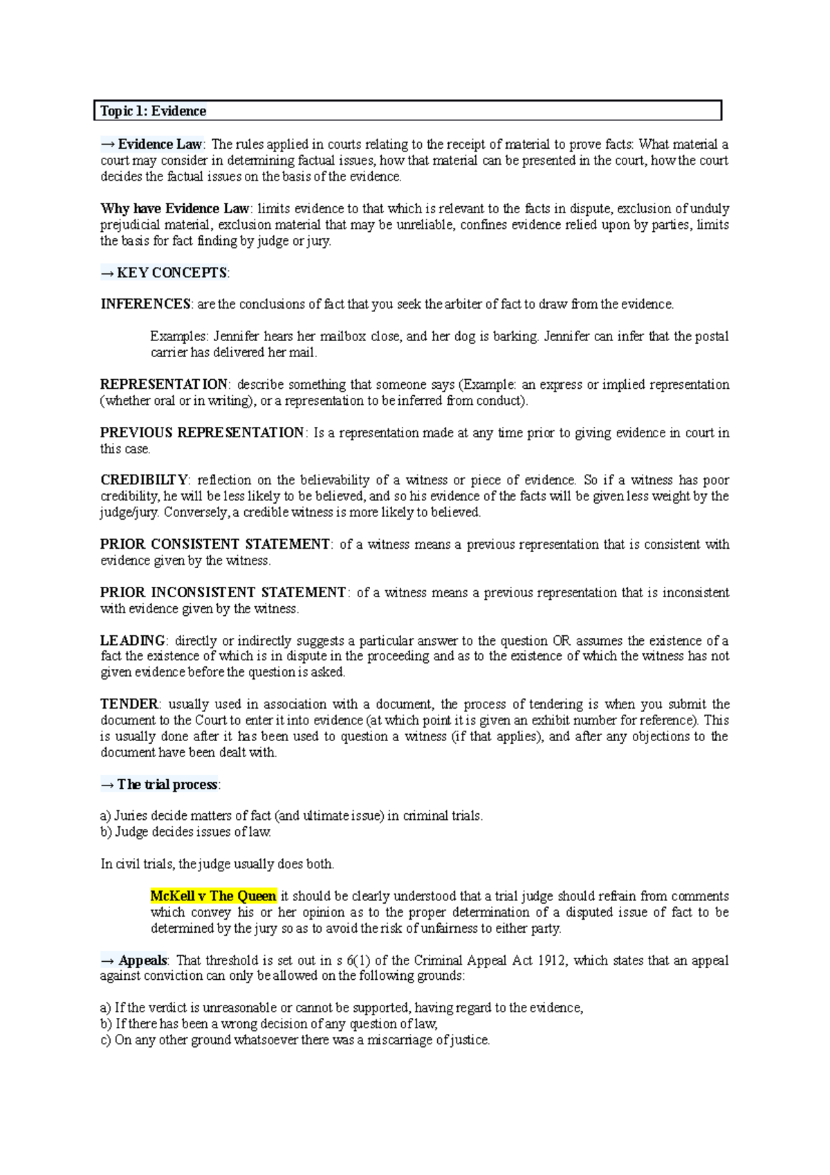 Notes - Topic 1: Evidence → Evidence Law: The rules applied in courts ...