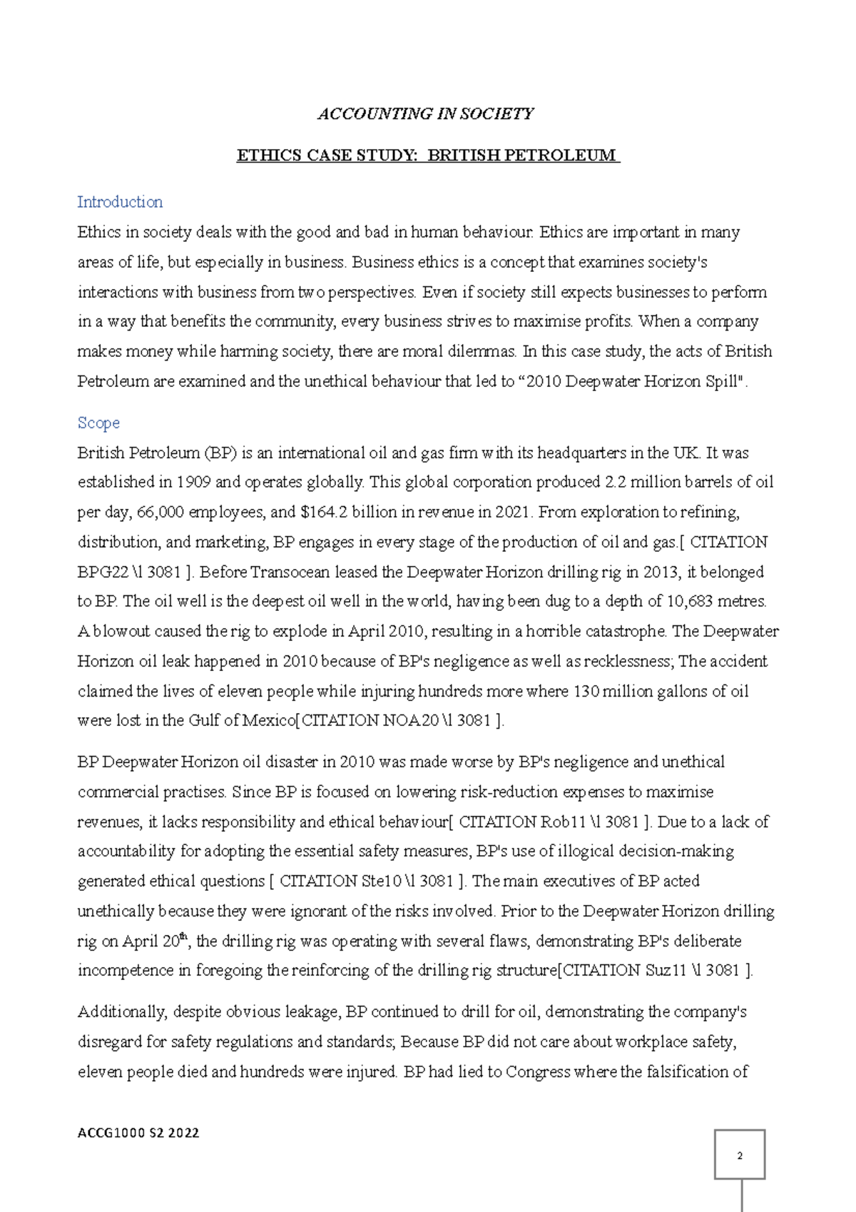 w10 case study write up british petroleum