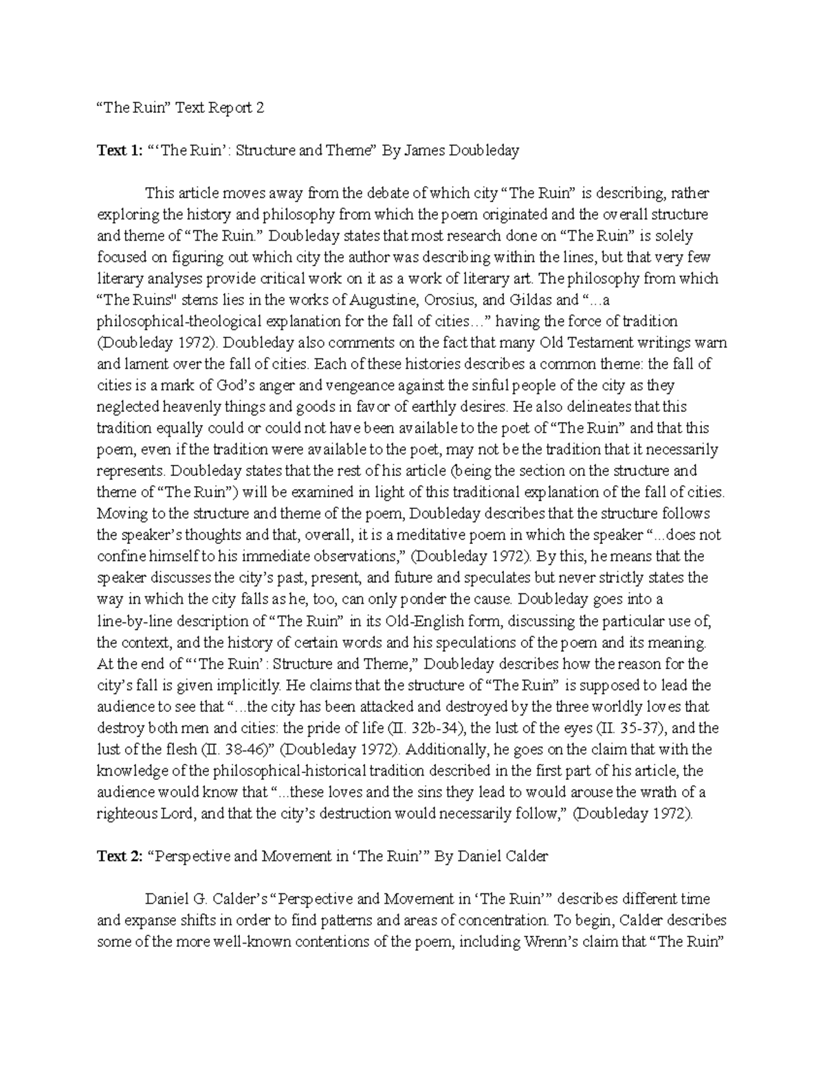 Old English Text Report 2 on "The Ruin" “The Ruin” Text Report 2 Text