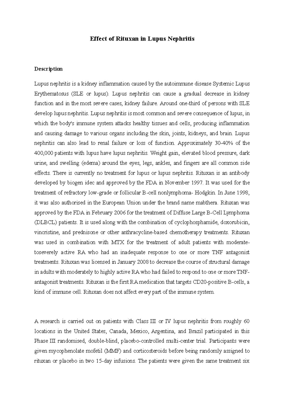 Effect of Rituxan in Lupus Nephritis - Effect of Rituxan in Lupus ...