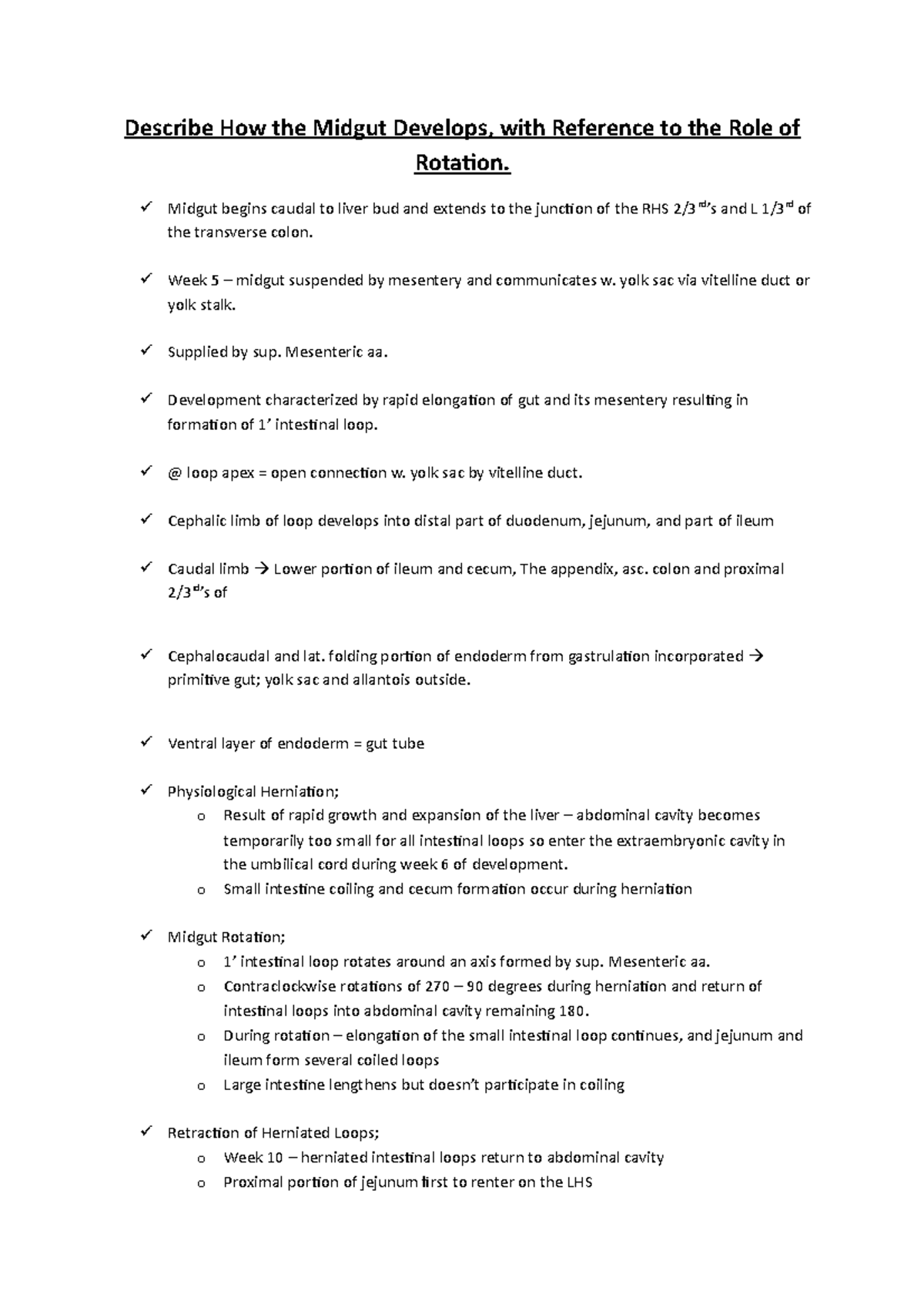 Describe the Midgut and Rotation - Describe How the Midgut Develops ...