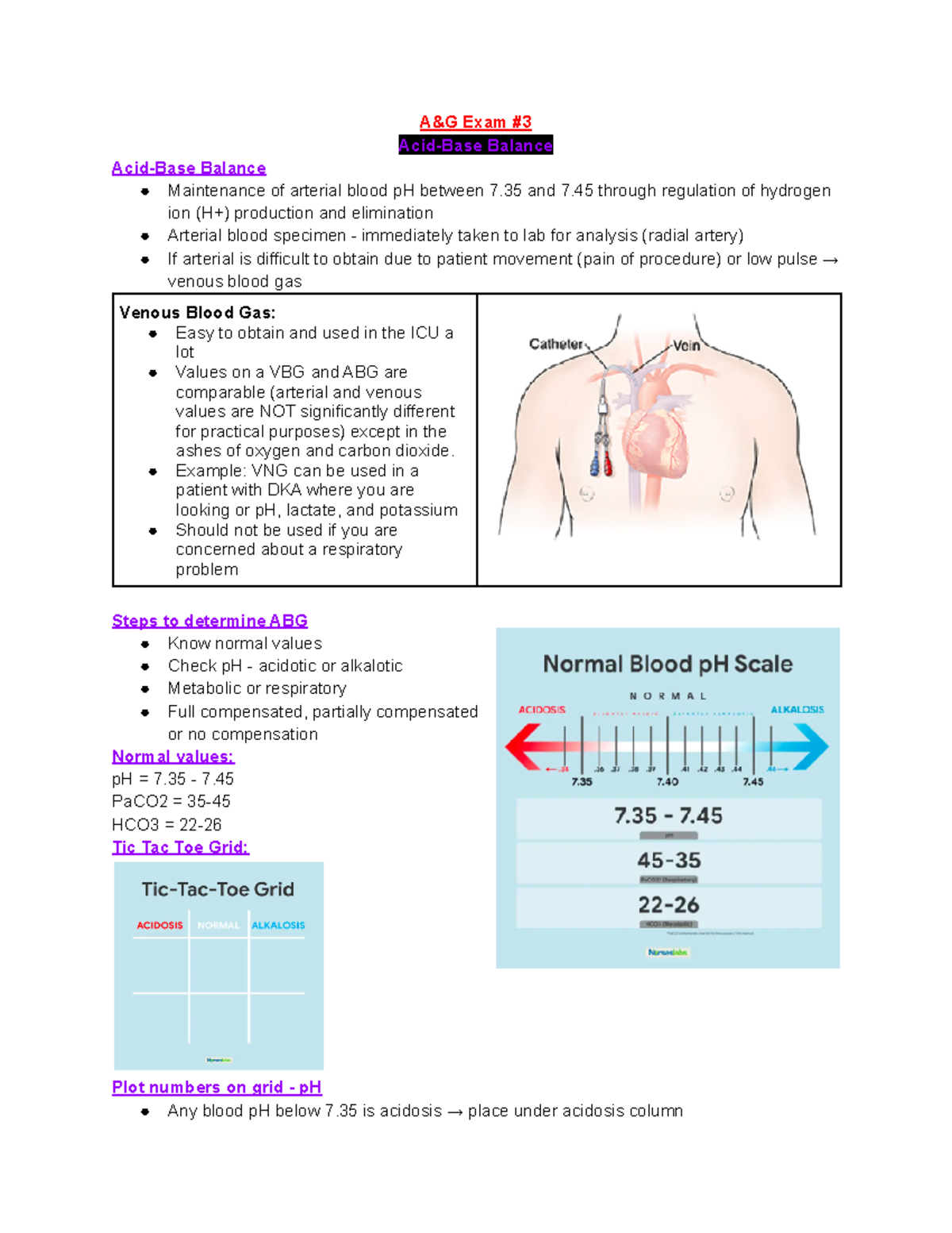 A&g Exam #3 - Test Review - A&g Exam # Acid-base Balance Acid-base 