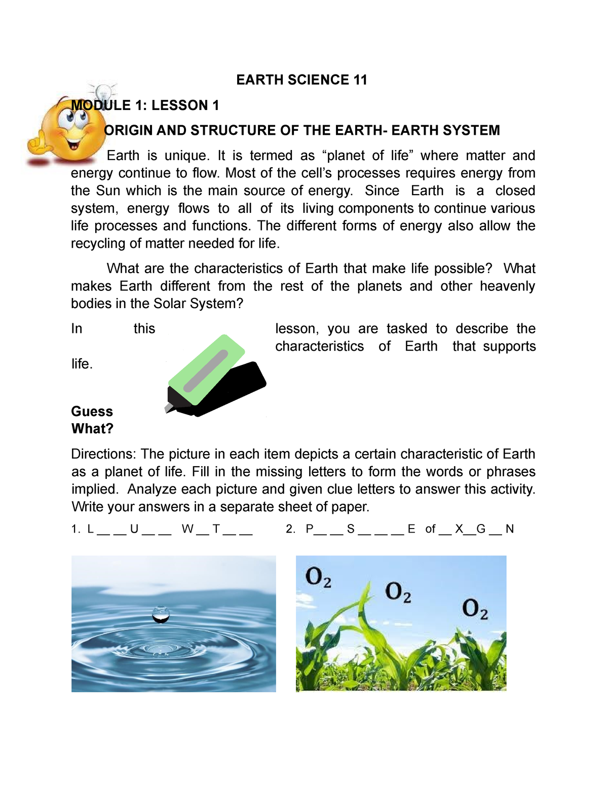 Earth Science MOD1L1 L2 - EARTH SCIENCE 11 MODULE 1: LESSON 1 ORIGIN ...