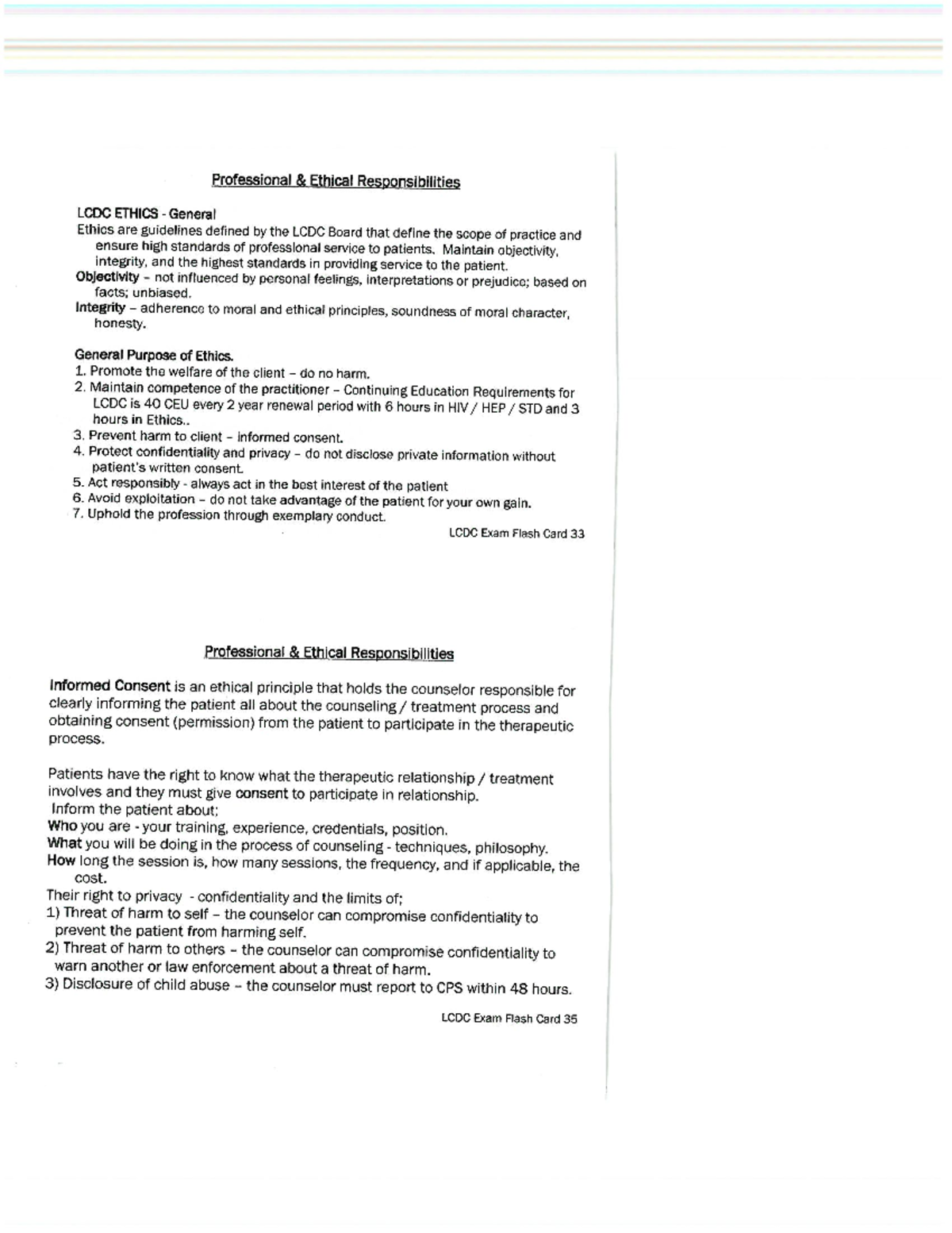 Review of Ethics and Counseling Concepts - SCWK 1303 - Studocu