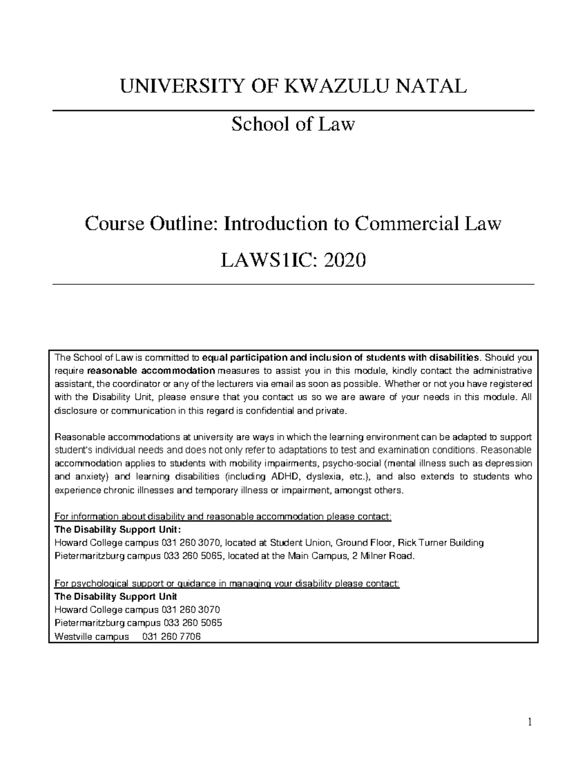 LAWS1IC Course Outline Final 2020 pdf - UNIVERSITY OF KWAZULU NATAL ...