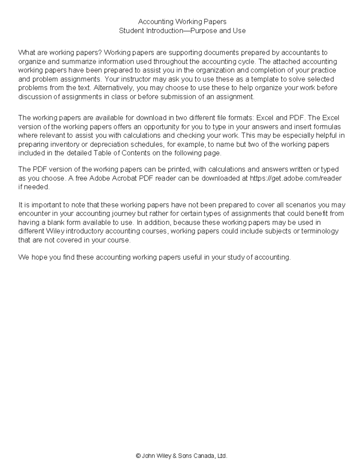 Accounting Working Papers Accounting Working Papers Student