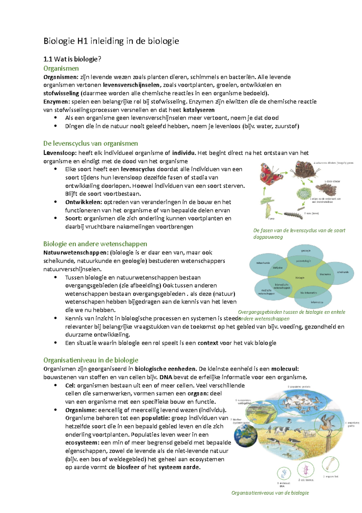 Biologie H1 Inleiding In De Biologie Samenvatting - Biologie H1 ...