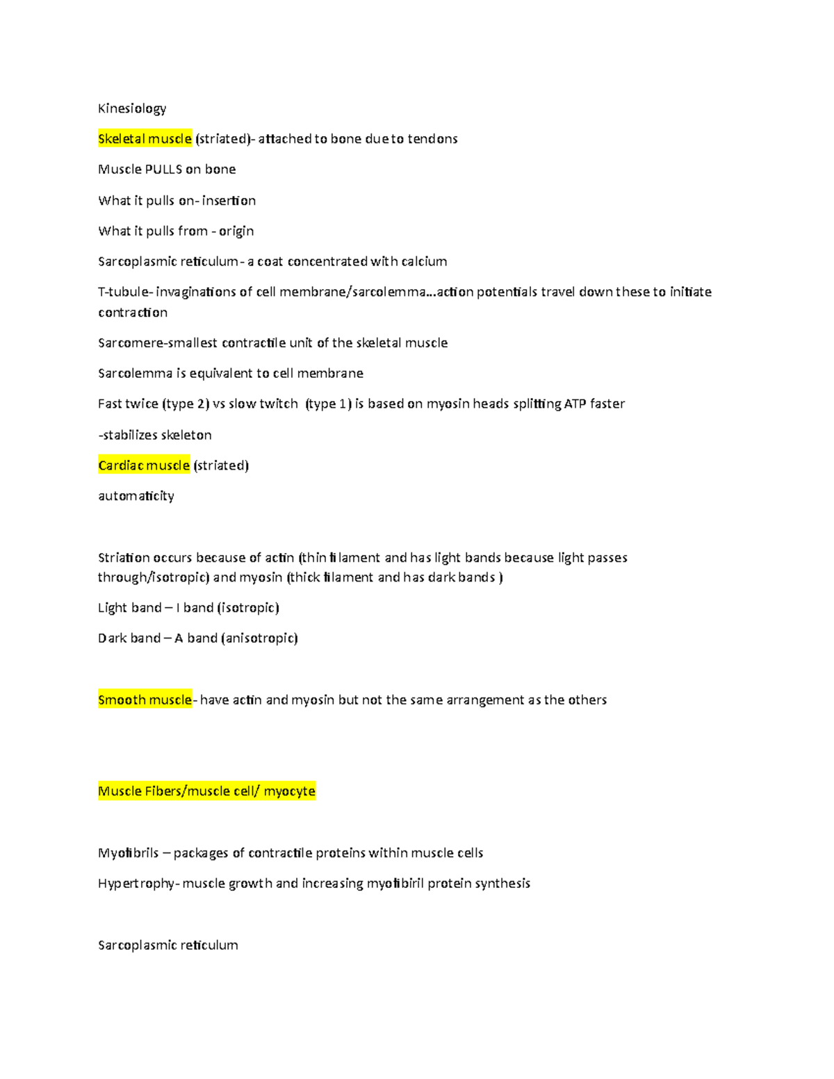 Kinesiology Muscle notes - Kinesiology Skeletal muscle attached to bone ...
