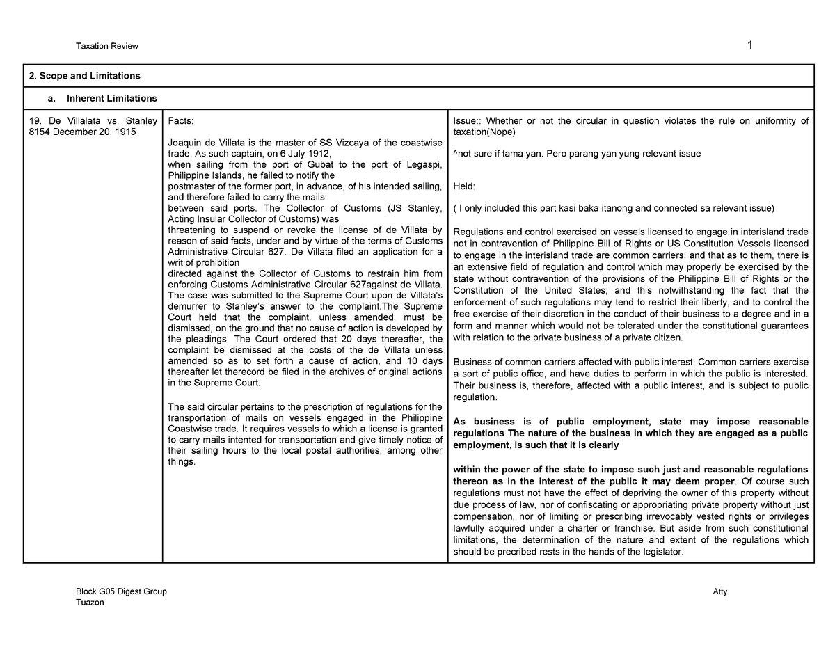 De Villata vs Stanley - Case digest - 2. Scope and Limitations a ...