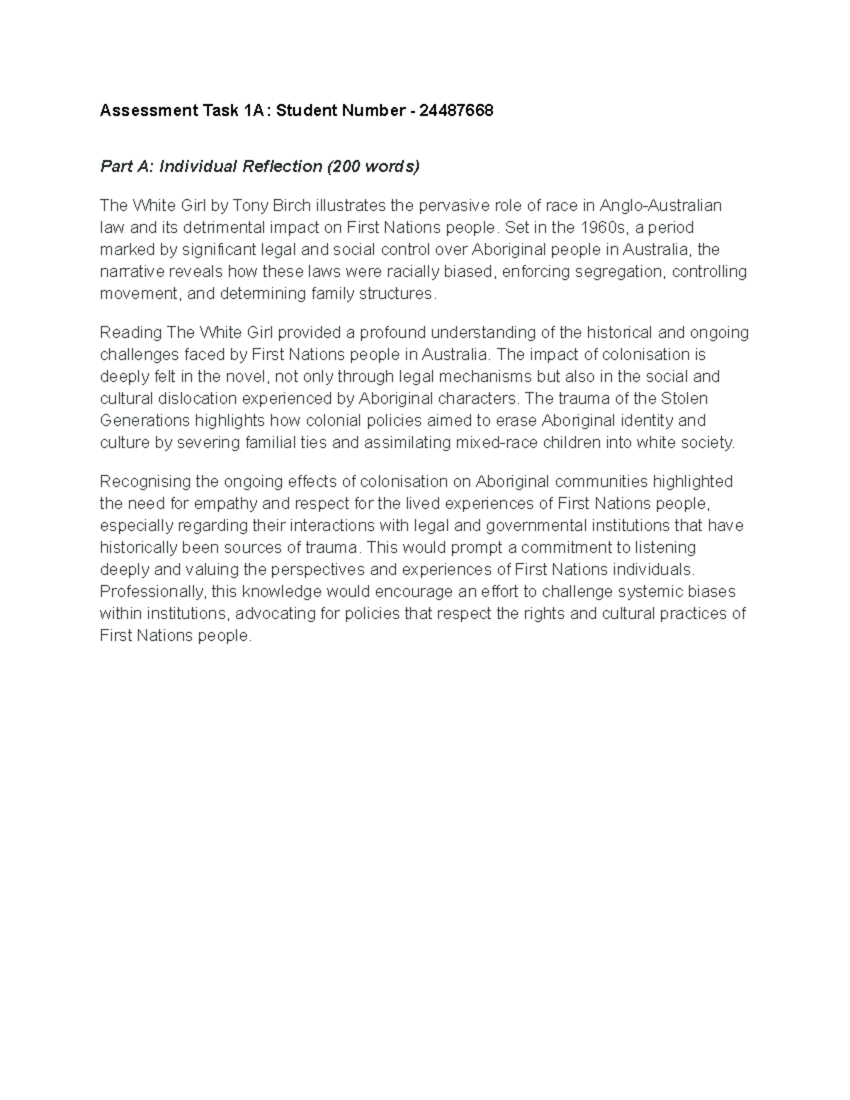 Evidence Assessment Task 1A - Assessment Task 1A: Student Number ...