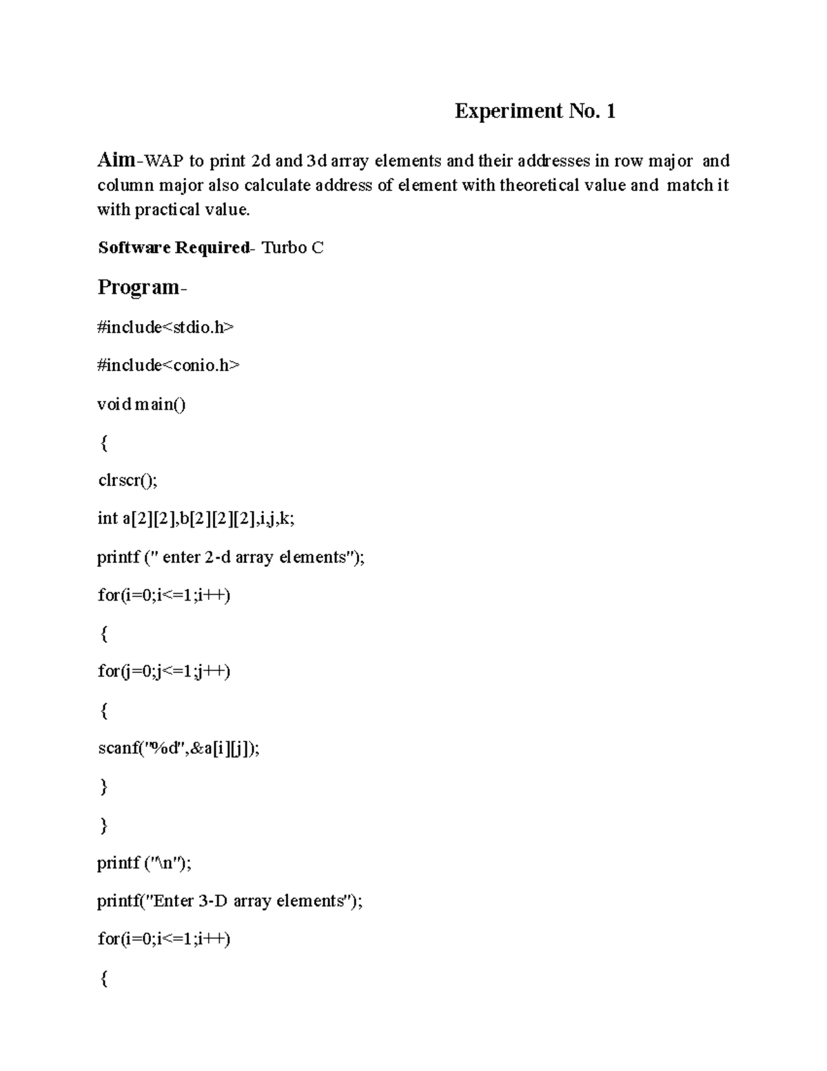 CP lab practicalsfor beginners Experiment No. 1 Aim WAP to print 2d