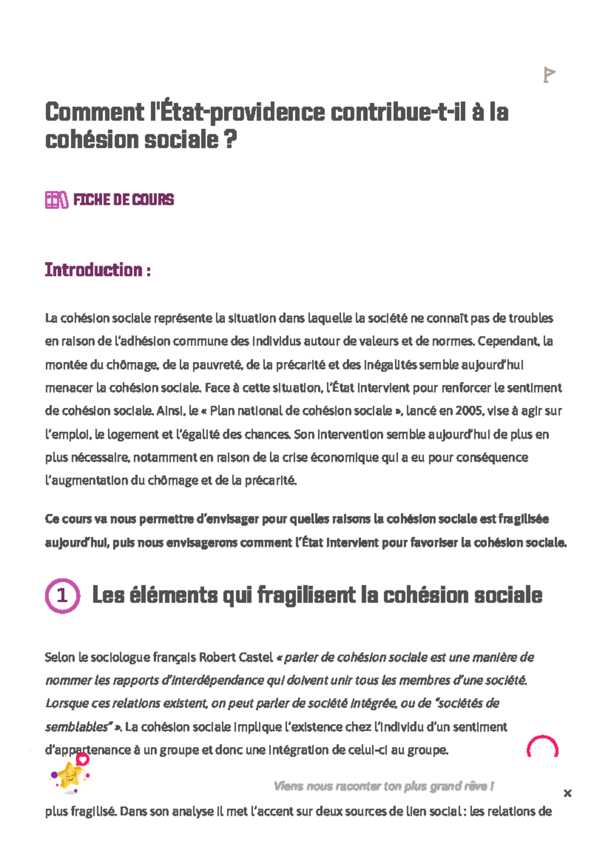 L'Étatprovidence et la cohésion sociale cours de 1ere ES SES Comment l'Étatprovidence