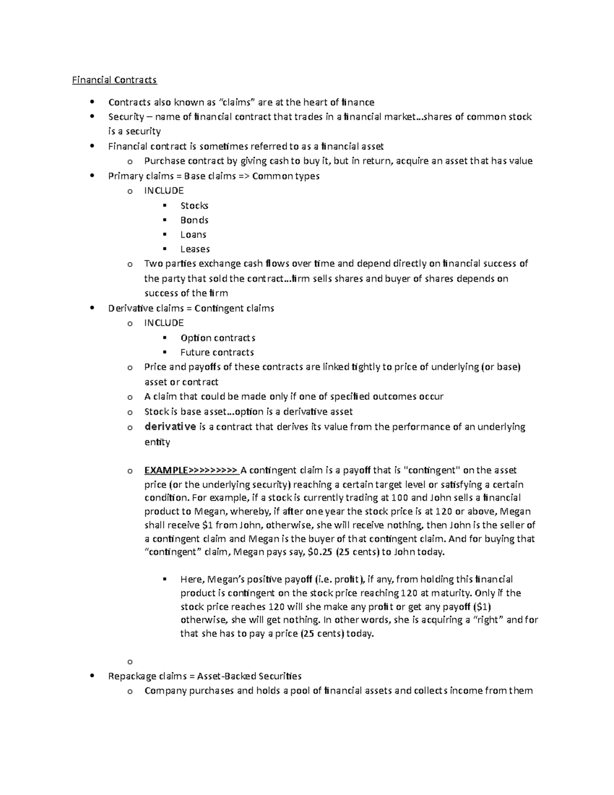 A1 Notes - Financial Contracts Contracts also known as “claims” are at ...