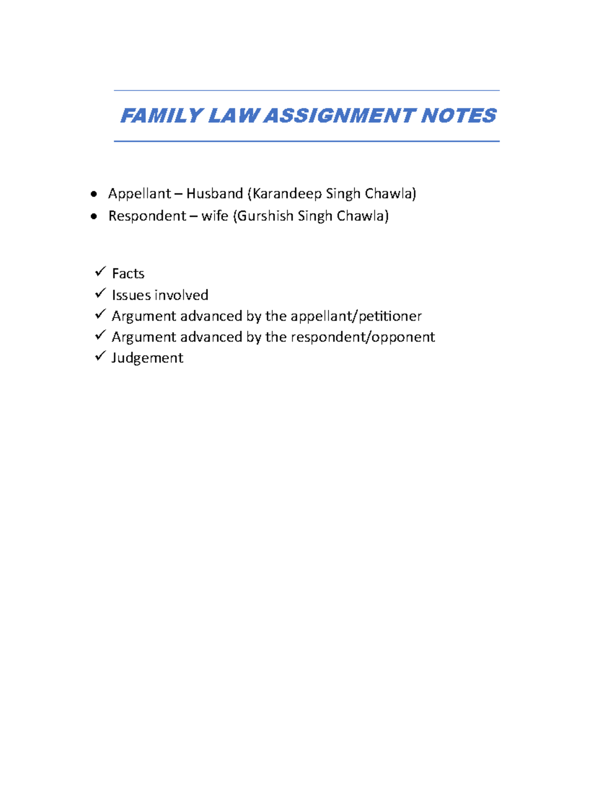 Family LAW Assignment - case law - FAMILY LAW ASSIGNMENT NOTES ...