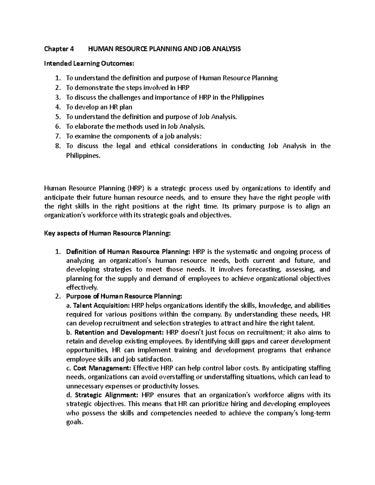 CASE STUDY FOR THE STUDENTS - Chapter 4 HUMAN RESOURCE PLANNING AND JOB ...