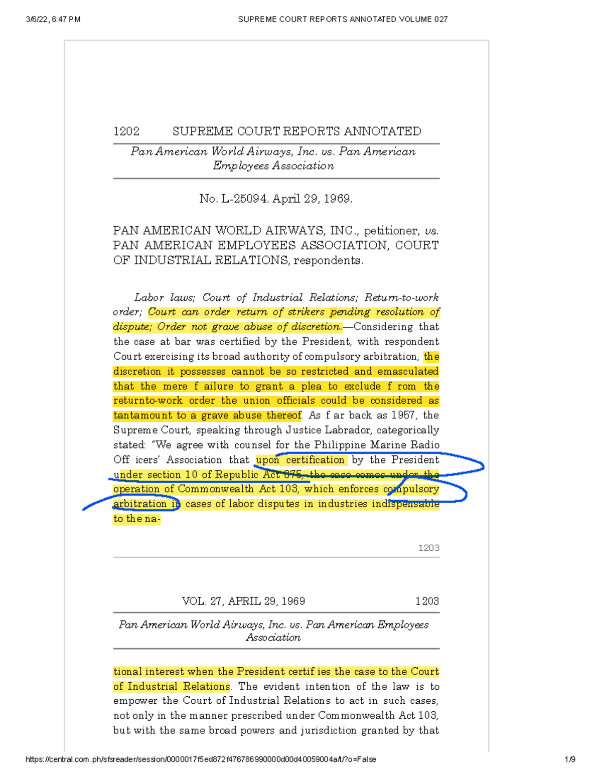 7. PanAm World Airways vs PanAm Employees Association 1202 SUPREME COURT REPORTS ANNOTATED