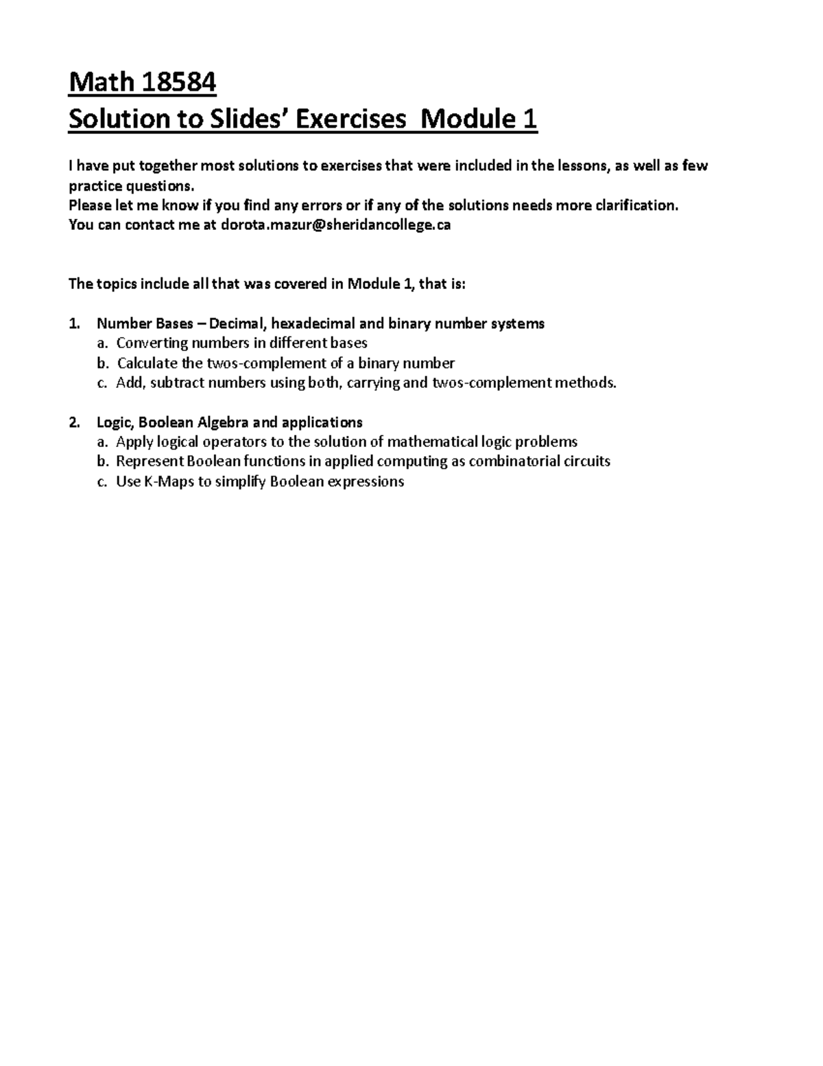 M1 solution to slide exercises math 18584 solution to slides