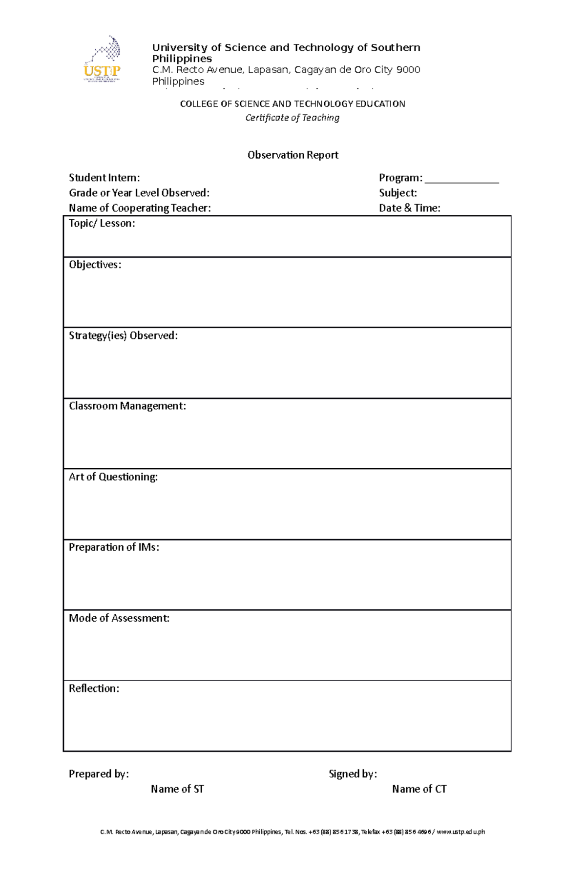 CriteriaRubricCOT University of Science and Technology of Southern