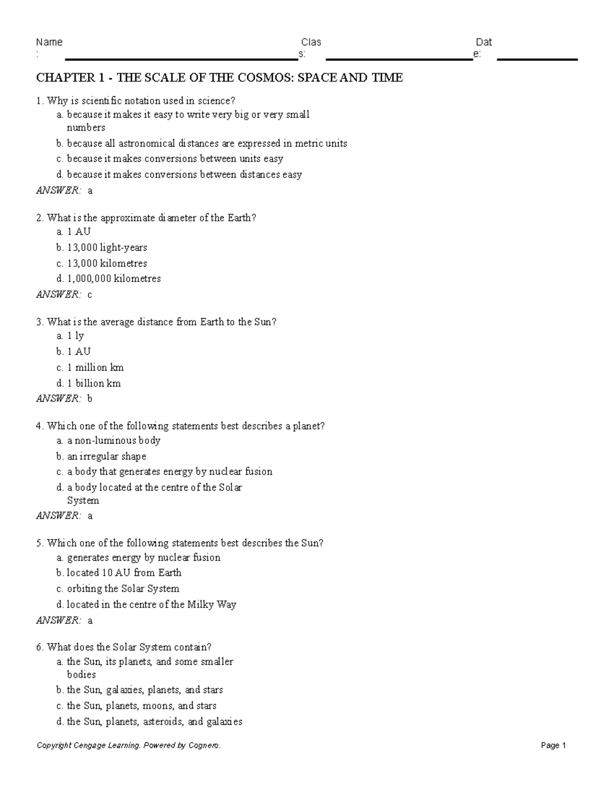 Chapter 1 THE Scale OF THE Cosmos Space AND TIME - CHAPTER 1 - THE ...
