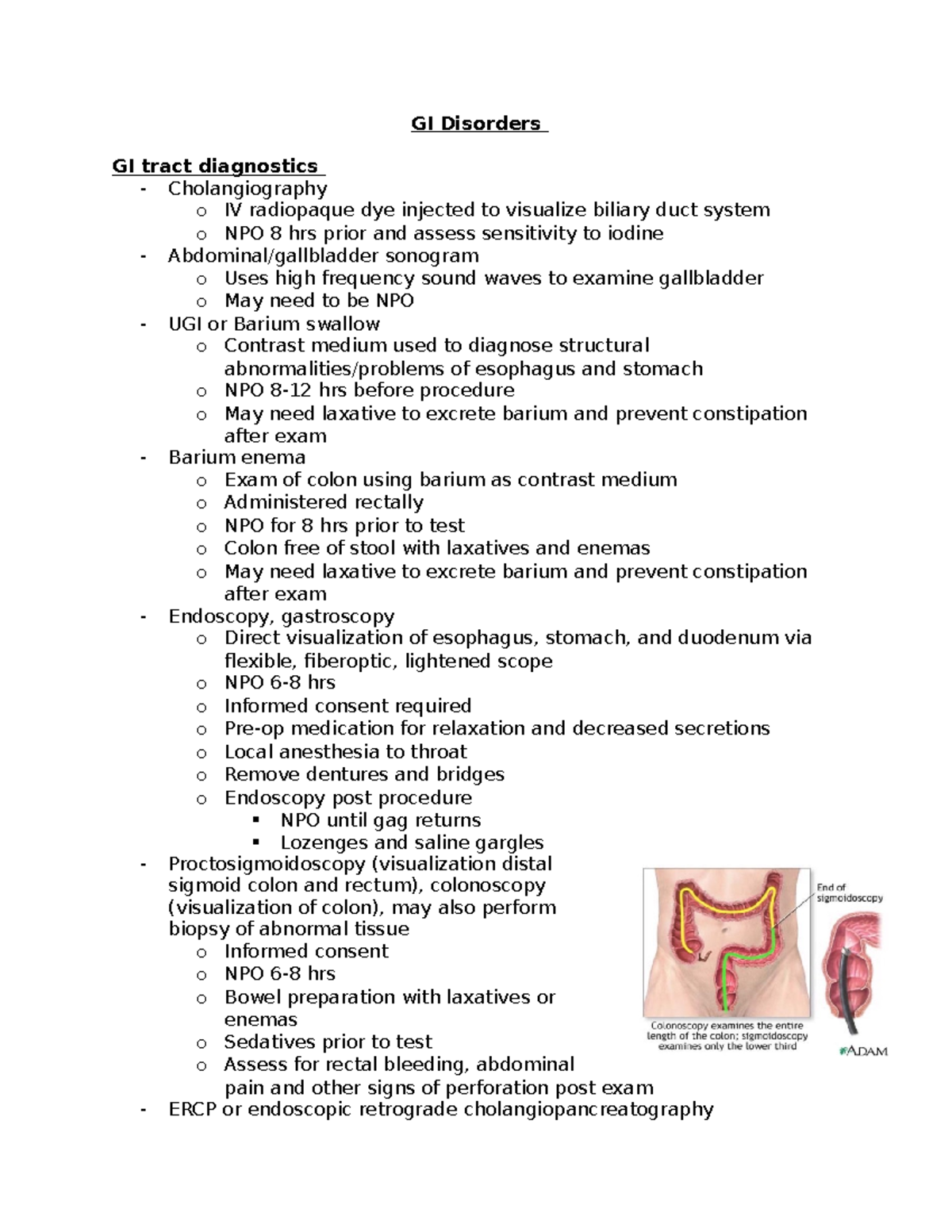 GI Disorders - GI Disorders GI tract diagnostics Cholangiography o IV ...