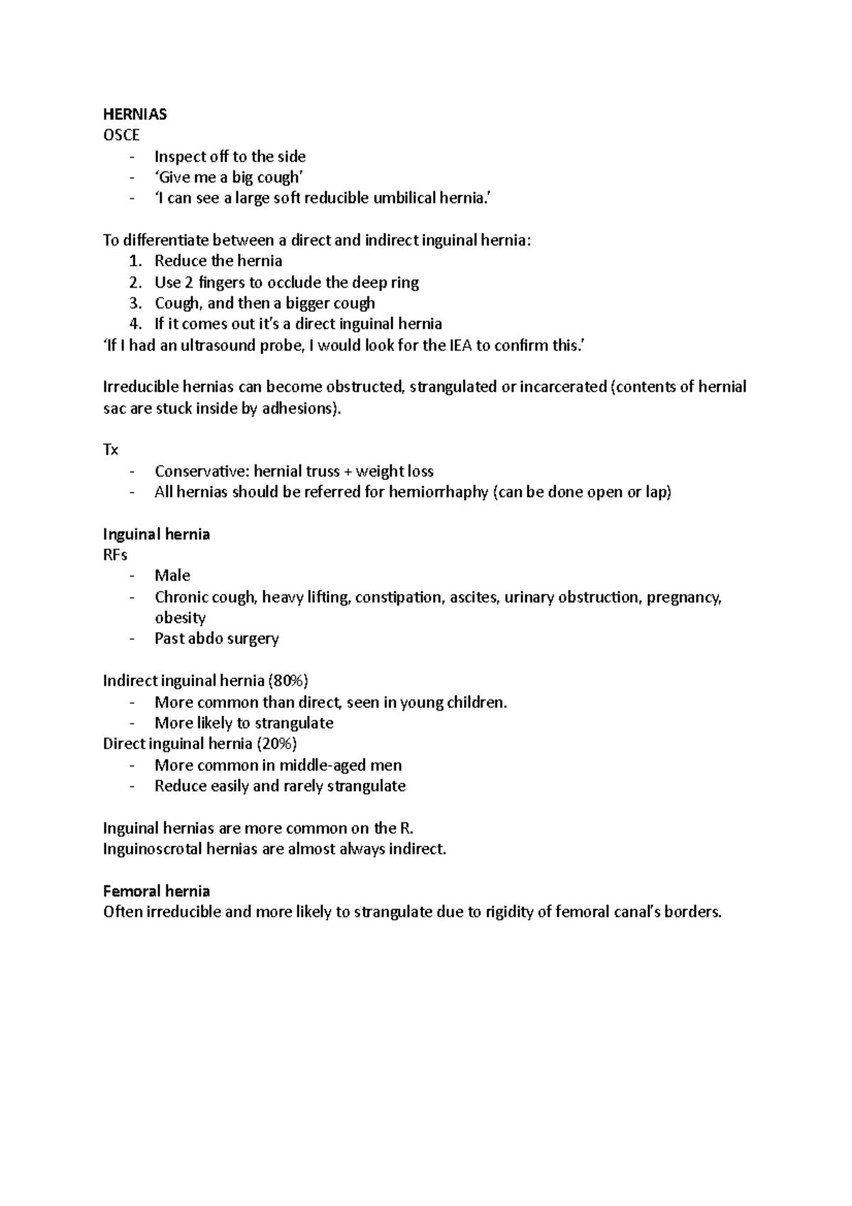 Finals Notes On Hernias - Hernias Osce Inspect Off To The Side ‘give Me 