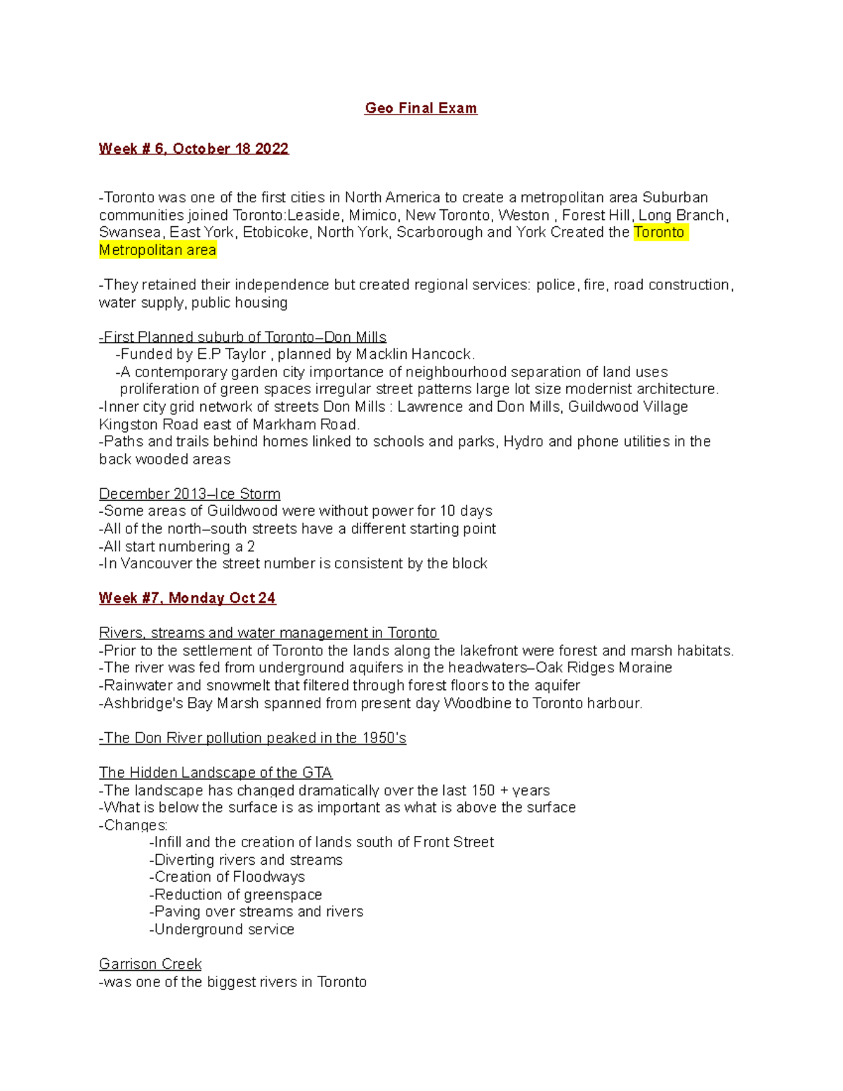 Geo final notes GEO Geo Final Exam Week 6, October 18 2022