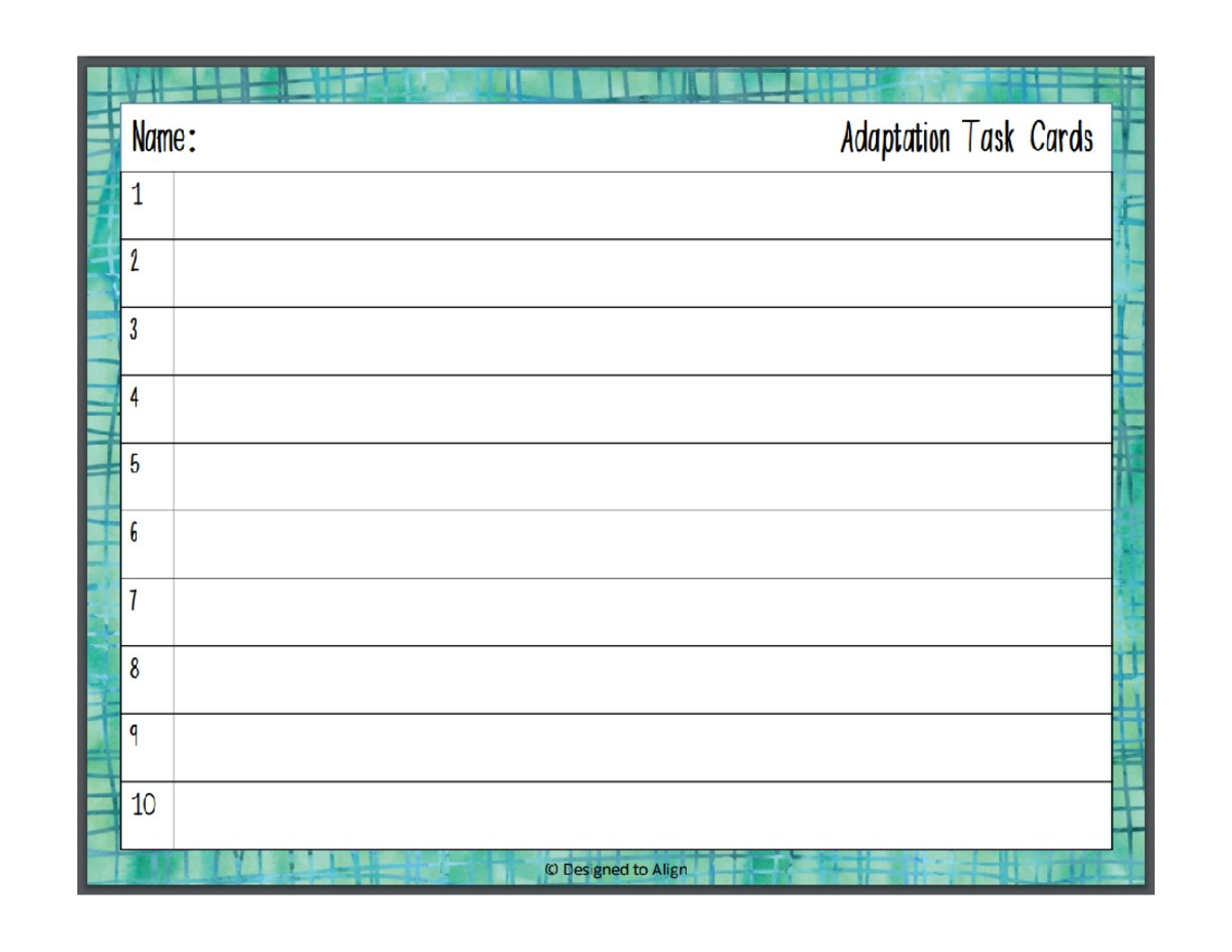 Adaptations Task Cards Worksheet - Studocu