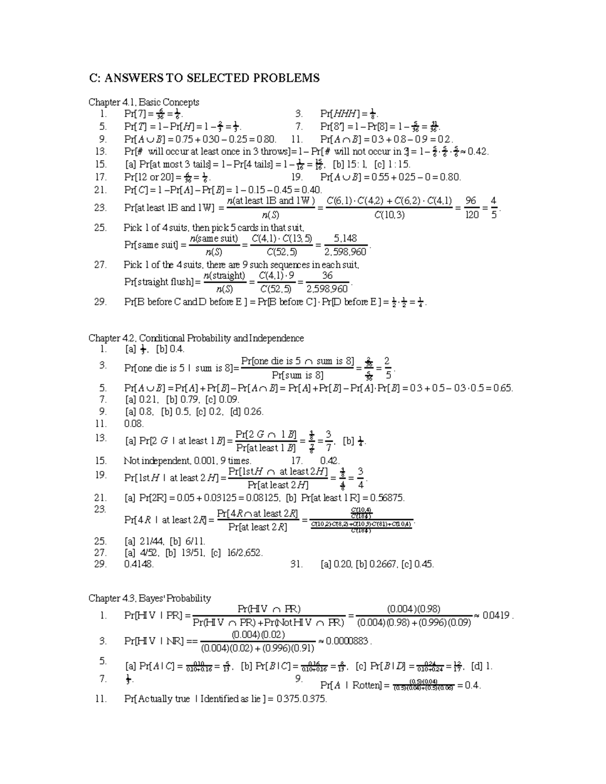 Solutions Ch 4 - C: ANSWERS TO SELECTED PROBLEMS Chapter 4, Basic ...