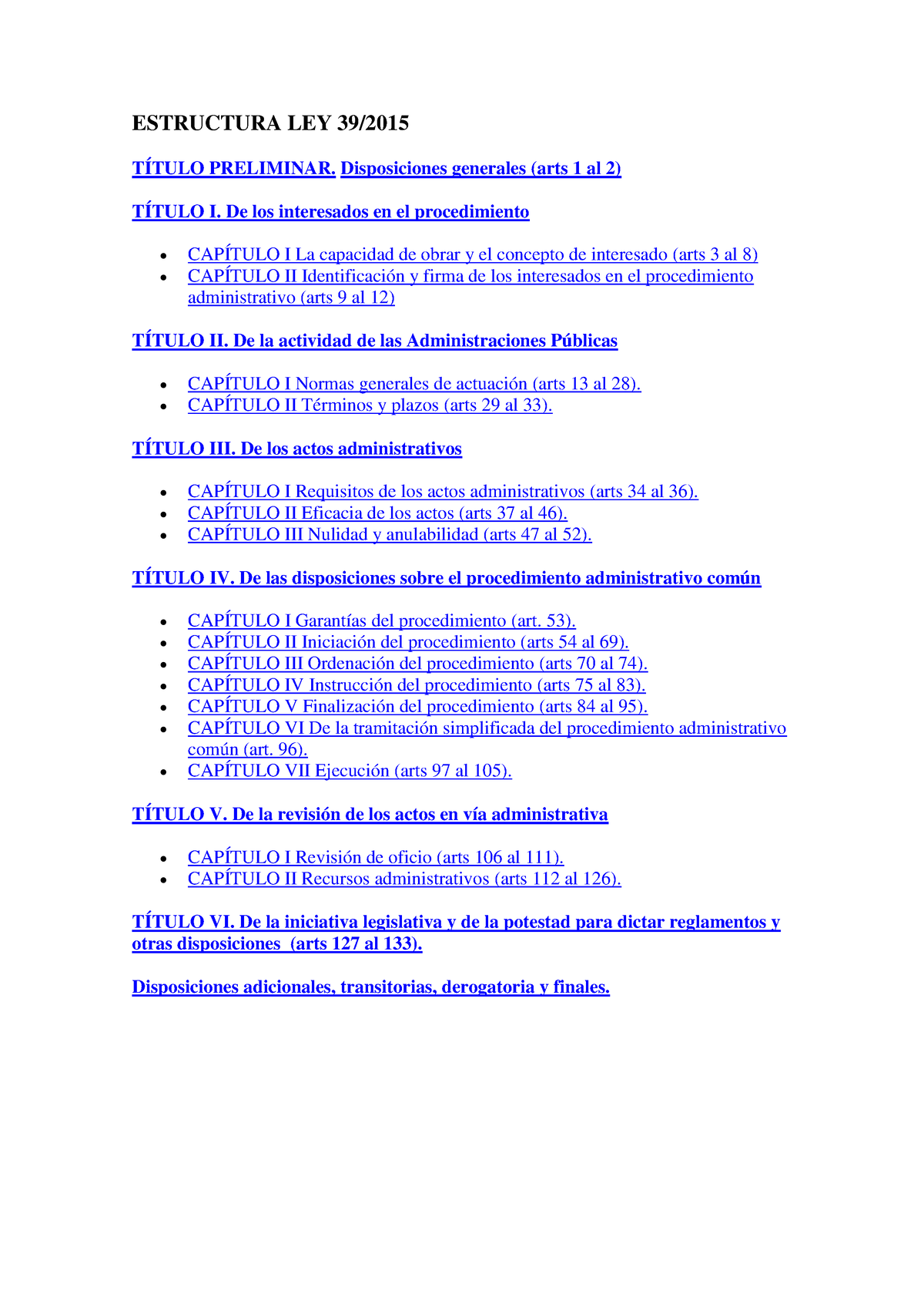 Ley 39/2015 Procedimiento - ESTRUCTURA LEY 39/ TÍTULO PRELIMINAR ...