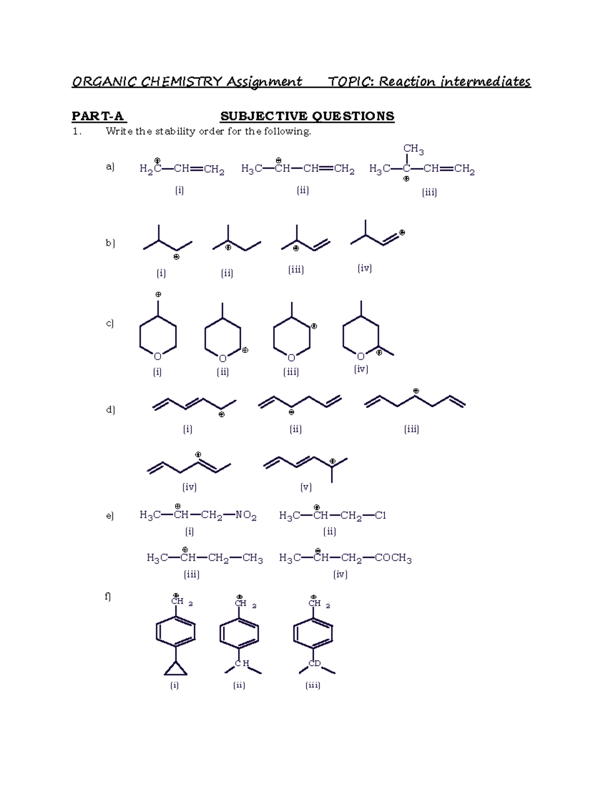 Reaction Intermediates HOME Assignment - ORGANIC CHEMISTRY Assignment ...