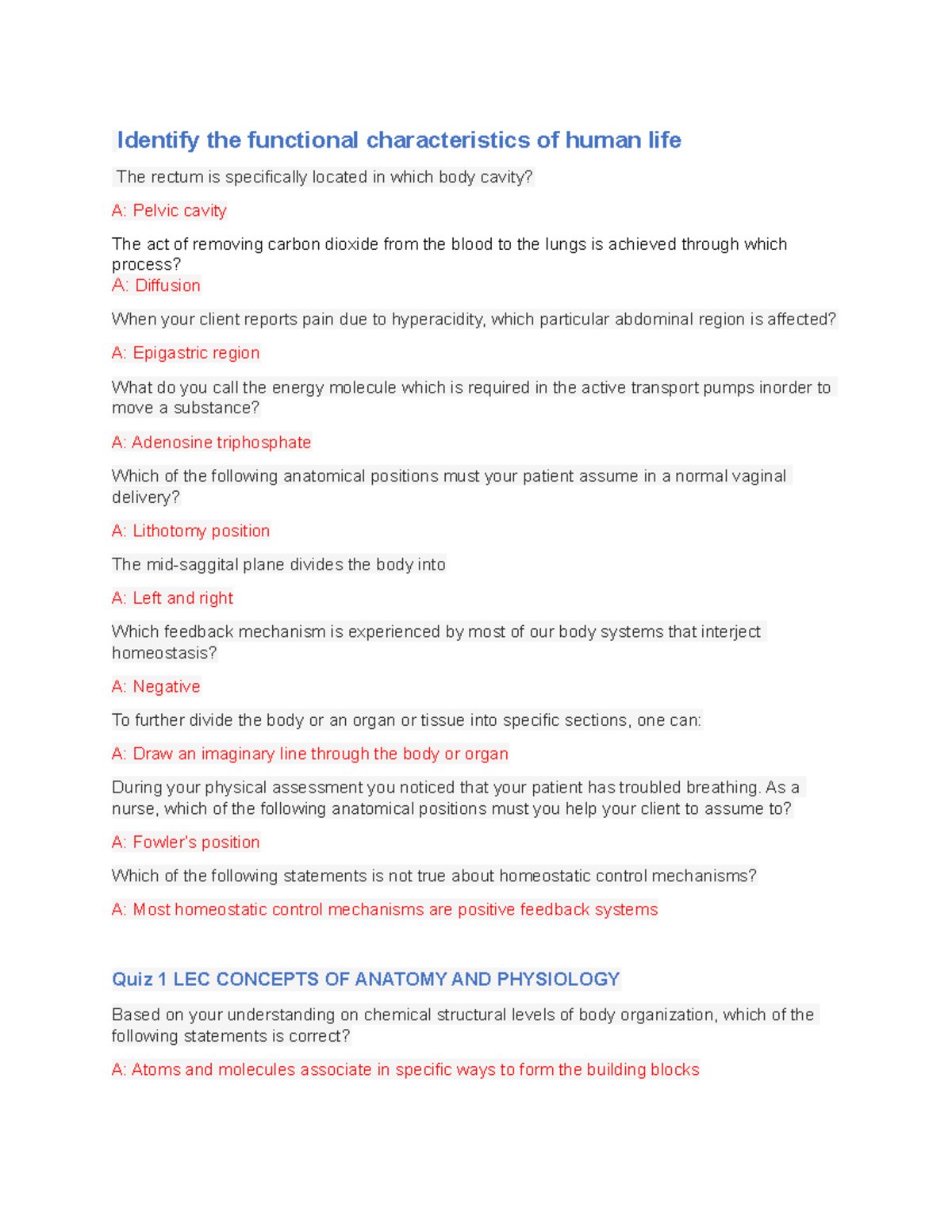 ANATOMY AND PHYSIOLOGY-LECTURE- Exams - Identify the functional ...