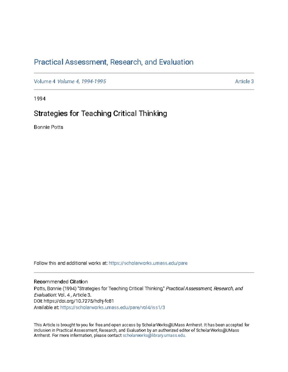 Strategies for Teaching Critical Thinking - Practical Assessment ...
