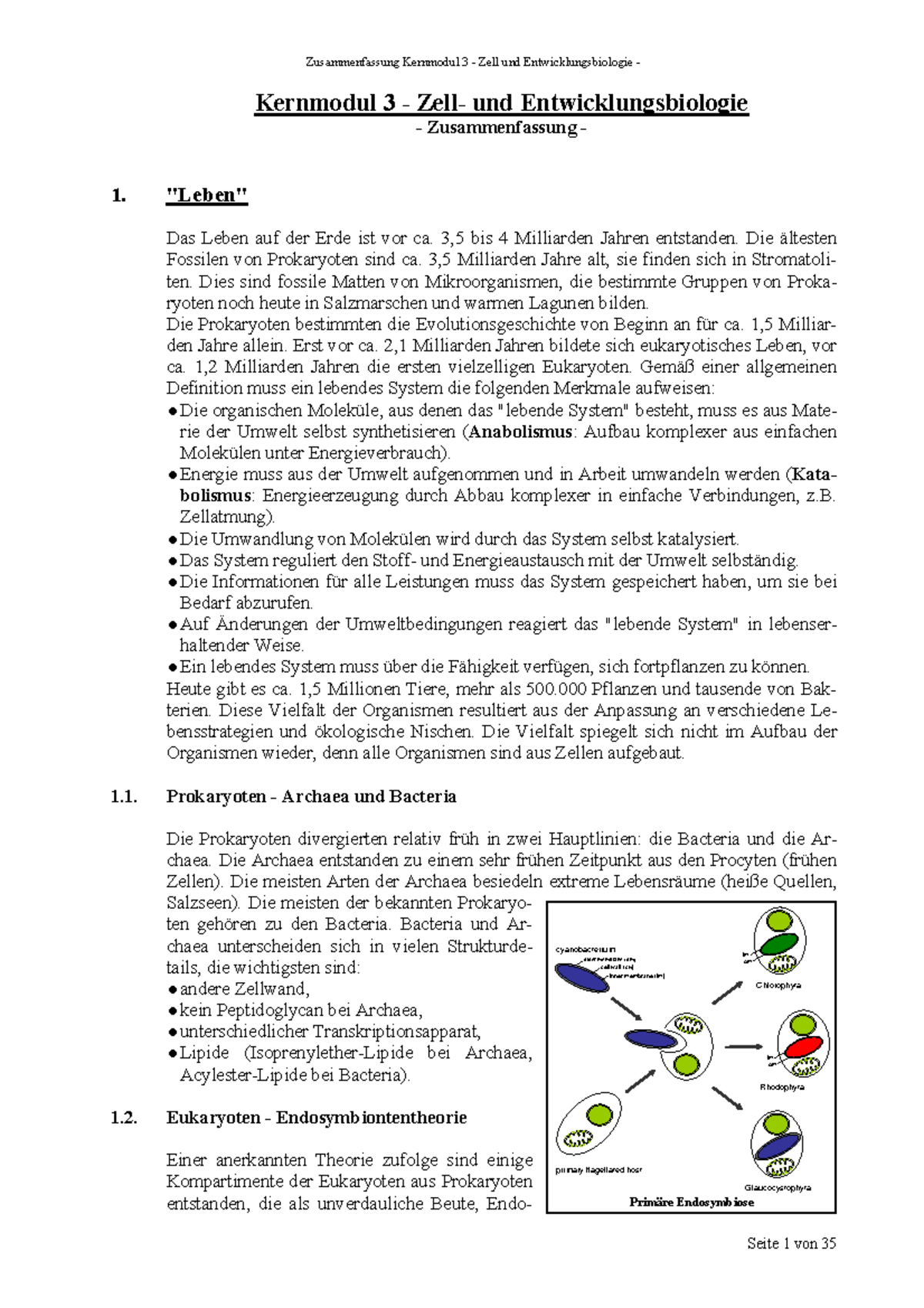 Zusammenfassung Zell Und Entwicklungsbiologie - Zusammenfassung ...