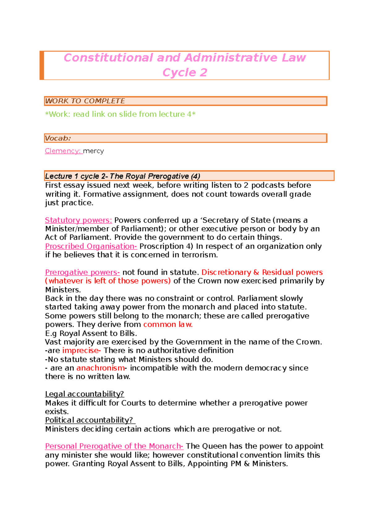 Constitutional and Administrative Law- The Royal Prerogative ...