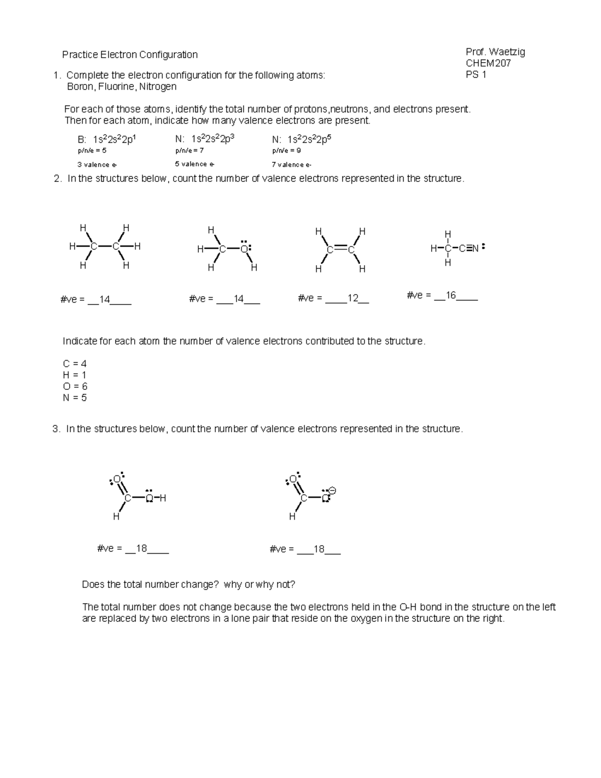 PS 1 Electron Configuration Solutions - Practice Electron Configuration ...