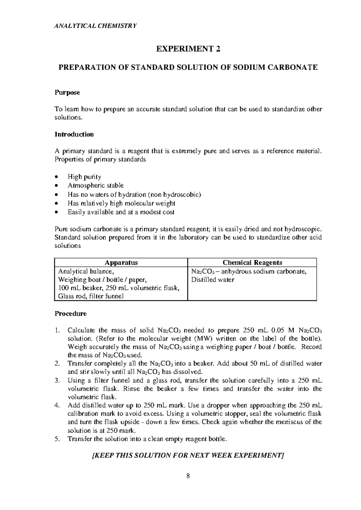 CHM256 LAB Manual (EXP 2 & 3) - EXPERIMENT 2 PREPARATION OF STANDARD ...