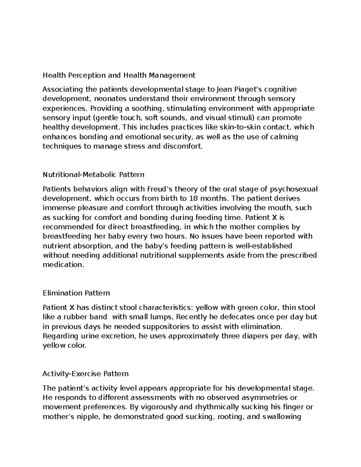 Final - Gordon's functional pattern example - Health Perception and ...